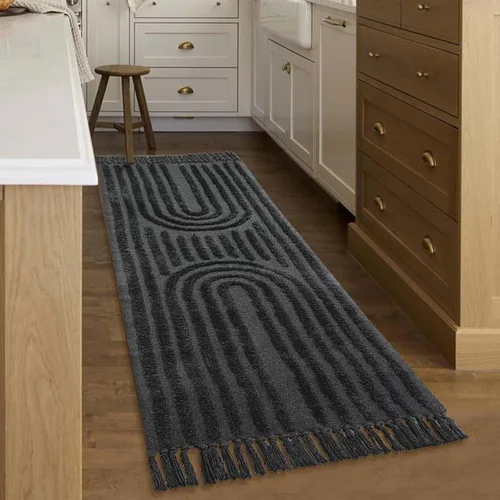 Miniatura 16 de LEEVAN - Alfombra de camino estilo bohemio lavable 2 x 5 pies, tejida en color beige, de algodón para cocina rústica con borlas, alfombra de acento