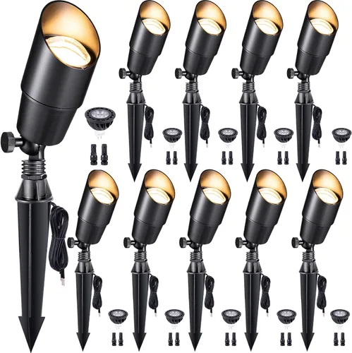Miniatura 16 de Gardenreet Focos de Paisaje de Bajo Voltaje - Luz Ascendente LED de Latón para Exteriores 12V, Focos con Cable IP65 Impermeables, Bronce Antiguo