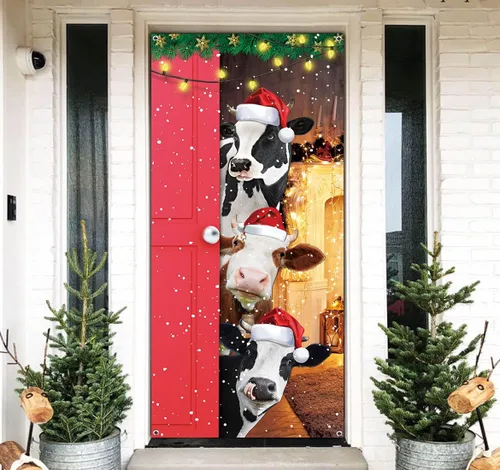 Miniatura 8 de Cubierta de Puerta de Gatos Lindos Feliz Navidad Banner Decoración de Gatos Divertidos para Puerta Delantera Pared Ventana Suministros de Fiesta