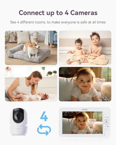 Miniatura 5 de Comfyer - Monitor de bebé con cámara y audio, monitor de vídeo HD 720P de 7" sin WiFi, batería de 6000mAh, modo VOX, visión nocturna automática, a