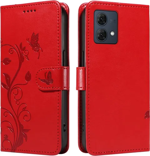 Miniatura 13 de Funda para Motorola Moto E22/E22i, piel sintética, con tarjetero y correa para la muñeca, a prueba de golpes, funda magnética para Motorola Moto Rojo