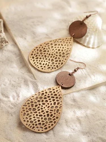 Miniatura 4 de MINACHI Bohemian Hollow Cut-Out Wood Leather Dangle Drop Earrings, Boho Chic Hippie Statement Jewelry Gift for Women