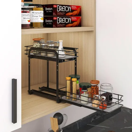 Miniatura 8 de BOIVSHI Organizador de especias para gabinete, organizador de especias extraíble de 2 niveles para gabinete, altura ajustable, cesta de metal