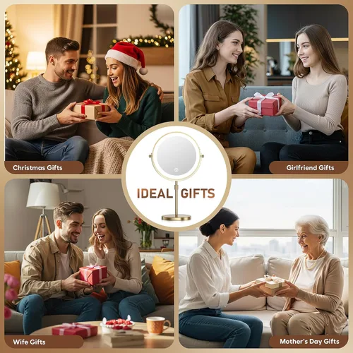 Miniatura 7 de Espejo de maquillaje con luces, 1x/20x 360°, espejo de maquillaje iluminado ajustable con brillo, espejo de maquillaje con aumento, espejo