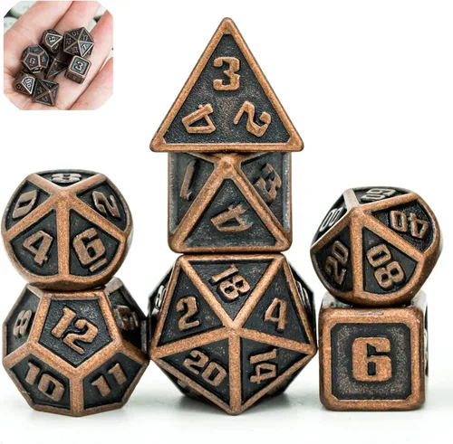 Miniatura 32 de UDIXI Juego de dados de metal de 7 troqueles, juego de dados poliédricos DND para juegos de rol y otros juegos de mesa (cobre antiguo)