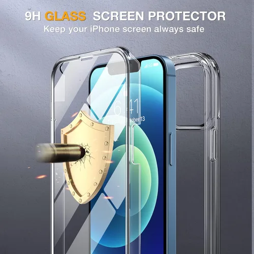Miniatura 4 de Miracase Funda de Vidrio para iPhone 12/12 Pro de 6.1 pulgadas, Funda Protectora Bumper Resistente de Cuerpo Completo Mejorada con Protector