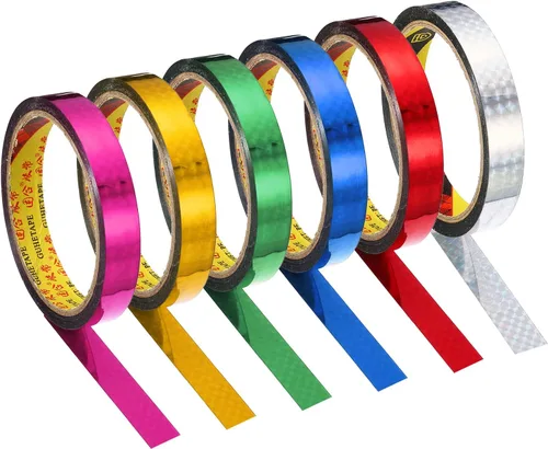 Miniatura 8 de PATIKIL Cinta prisma de 0.2 pulgadas x 32.8 yardas, paquete de 6 unidades holográficas metalizadas reflectantes autoadhesivas para manualidades