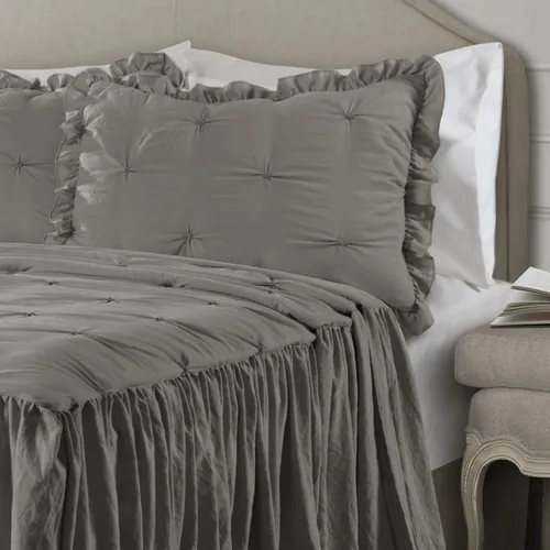 Miniatura 2 de Lush Decor Ravello - Juego de colcha con faldón de volantes y pliegues - Juego de ropa de cama de lujo de 2 piezas con volantes - Decoración de Gris