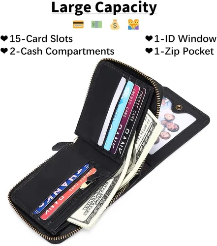 Miniatura 2 de Carteras GOIACII para hombres de cuero genuino con bolsillo frontal RFID con cierre de cremallera Bifold con tarjetero RFID, Zip Around, Bifold