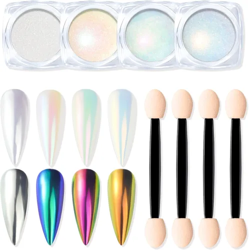 Miniatura 15 de Polvo de uñas cromado de tamaño de prueba para arte de uñas, 0.01 oz, 1 tarro de pigmento holográfico de sirena para polvo de inmersión, uñas