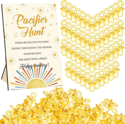 Miniatura 19 de Thyle Juego de 51 piezas de chupete de caza para baby shower, incluye signo de caza y 50 chupetes acrílicos para decoración de juegos de baby Rosa