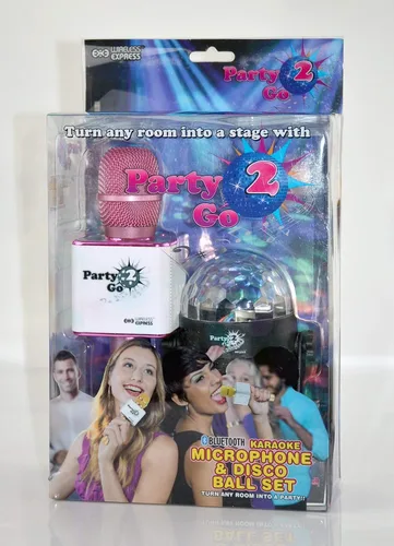 Miniatura 2 de Party2Go - Juego de micrófono de karaoke Bluetooth y bola de discoteca (rosa)