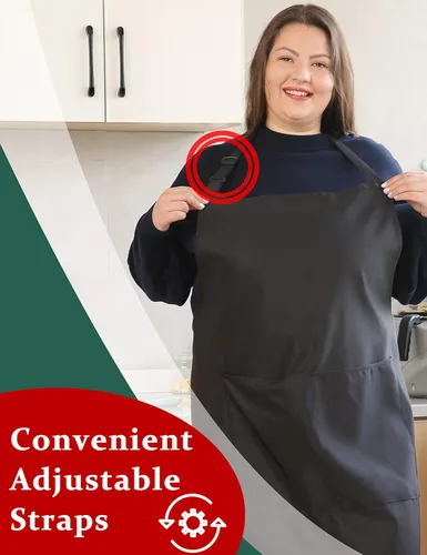 Miniatura 6 de Delantales de algodón y lino para hornear, talla grande, para mujer, con bolsillos, cocina Negro