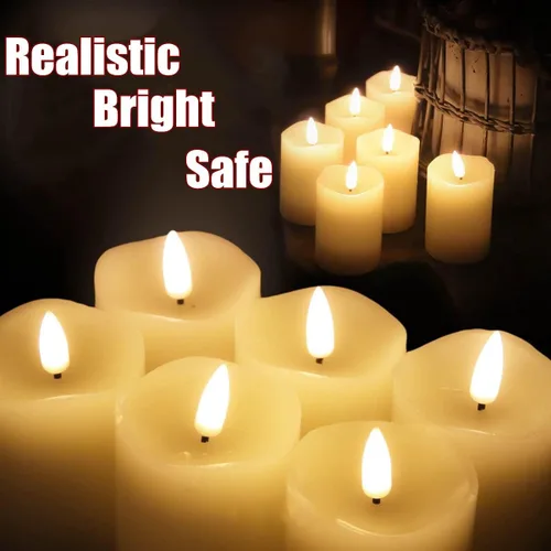 Miniatura 8 de Eywamage - Velas votivas sin llama con temporizador, de 5 x 8 cm, velas LED parpadeantes de pilar pequeñas, baterías incluidas, decoración navideña