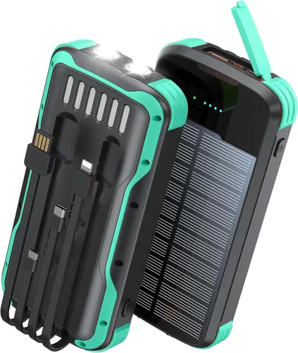 Miniatura 18 de Cargador Solar Power Bank, PD 20W Carga Rápida Batería Externa, 40000mAh Cargador de Teléfono Portátil con 4 Cables Integrados con Linternas