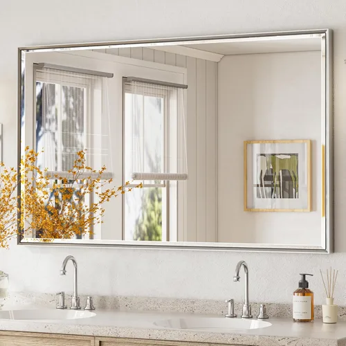 Miniatura 16 de Espejo de baño negro, espejo de baño biselado de 16 x 24 pulgadas para pared, espejo con marco negro antioxidante para decoración de baño, sala