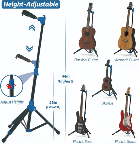 Miniatura 6 de Salvori Soporte Plegable para Guitarra con Sistema de Bloqueo Automático y Trípode Sólido para Guitarra Solamente Bajo, Acústica, Eléctrica, Clásica