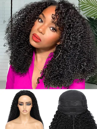 Peluca de cabello humano rizado de 16 pulgadas para mujeres negras 3 en 1, sin costuras, con volteo por la mitad, sin pegamento, densidad 220, para