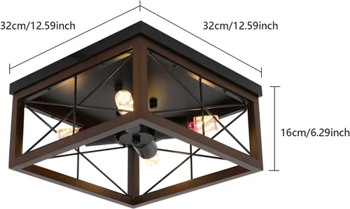 Miniatura 2 de Lámparas de techo de montaje empotrado de 4 luces, lámpara de techo de madera rústica vintage, metal negro, lámpara de techo industrial retro