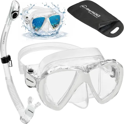 Phantom Aquatics Rapido Boutique Collection Duo - Máscara de lente de vidrio templado con correa cómoda de neopreno, máscara de esnórquel, juego de