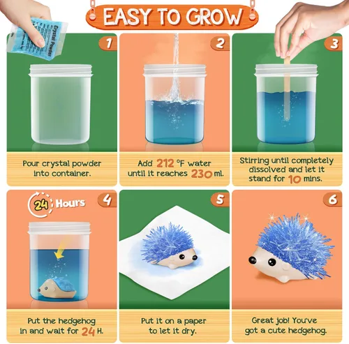 Miniatura 5 de Kit de Cultivo de Cristales - 2 Erizos de Colores Vibrantes para Cultivar - Kits de Ciencia para Niños de 6-8 Años, Excelentes Juguetes de Regalo