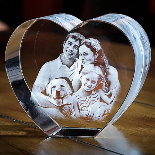 Miniatura 2 de Arokimi Marco de fotos de cristal 3D grabado personalizado en forma de corazón con tu propia foto regalo para los amantes (L)