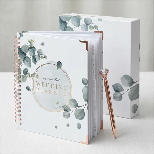 Performore Libro planificador de bodas | Caja de regalo, lista de verificación y juego organizador con bolígrafo dorado y joyas | Diario completo de