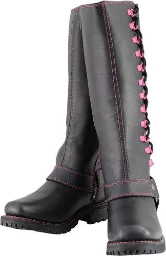 Miniatura 6 de Milwaukee Leather MBL9367 - Botas de cuero negras de 14 pulgadas con cordones fucsia, talla 11