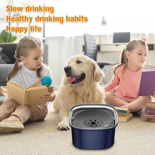 Miniatura 5 de Decflow Cuenco de agua para perros de 3 litros de acero inoxidable con tapa, cuenco de agua sin derrames para perros grandes, a prueba