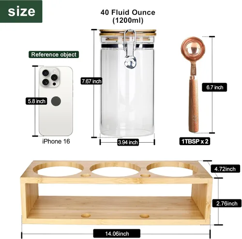 Miniatura 3 de Tarros de vidrio de borosilicato transparente con abrazadera de bloqueo hermético, tapas de bambú para cocina, sin BPA