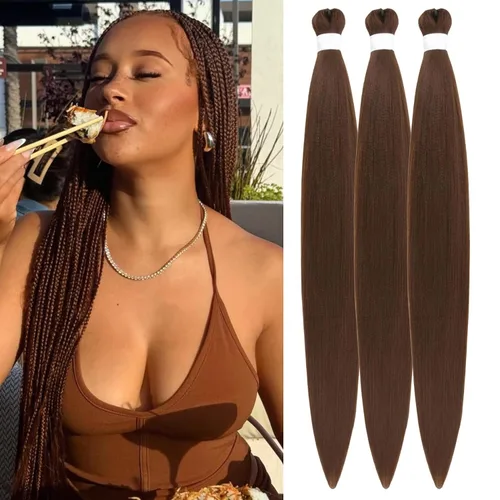 Miniatura 41 de Pelo corto negro trenzado preestirado de 14 pulgadas para trenzas sin nudos, pelo sintético 1B trenzado para trenzas Bob Box