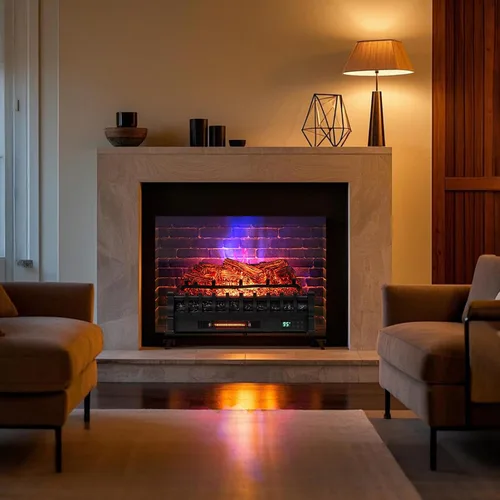 Miniatura 2 de ORALNER - Juego de troncos para chimenea eléctrica WiFi de 26 pulgadas, calentador de cuarzo infrarrojo con sonido crepitante, control remoto
