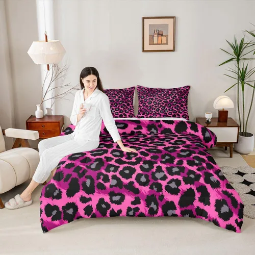 Miniatura 3 de Erosebridal Juego de edredón con estampado de leopardo, tamaño individual para niños, edredón de guepardo occidental, negro y gris, juego de ropa