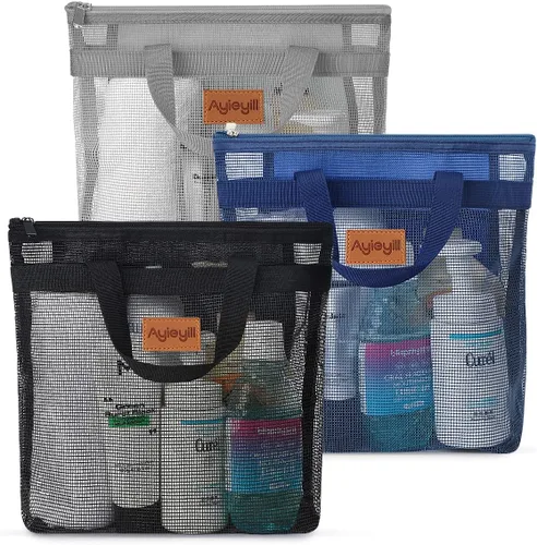3 unidades de malla portátil de malla para ducha, bolsa de secado rápido, bolsas de playa de malla para mujeres, artículos de tocador colgantes y