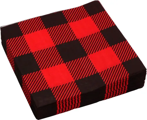 Miniatura 6 de Iconikal Servilletas de papel desechables a cuadros de búfalo para fiestas, tamaño cena, rojo y negro