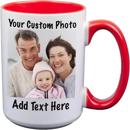 Miniatura 9 de Tazas de café de cerámica personalizadas de 15 oz con texto personalizado e imagen fotográfica, regalo novedoso, personalizado con diferentes Negro