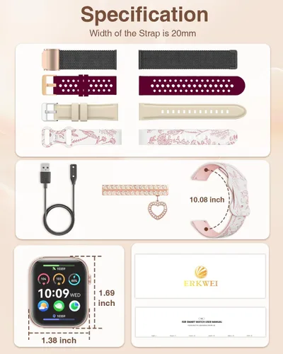 Miniatura 8 de Relojes inteligentes para mujer con llamadas Bluetooth, 4 bandas de 1.83 pulgadas, reloj de fitness para iPhone, Android, rastreador de actividad