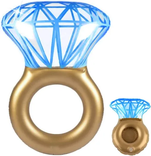 Flotador inflable de diamante para piscina, anillo de compromiso para despedida de soltera, decoración de escenario flotante para natación (azul)