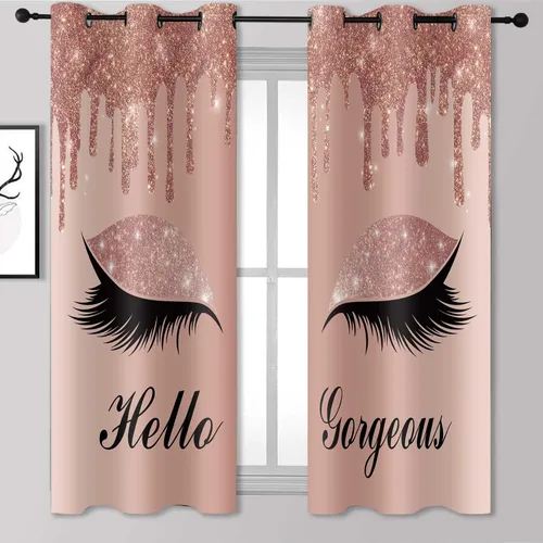 Miniatura 35 de Hello Gorgeous - Cortina de pestañas de unicornio, para oscurecer la habitación, con aislamiento térmico, con ojales, para decoración de dormitorio