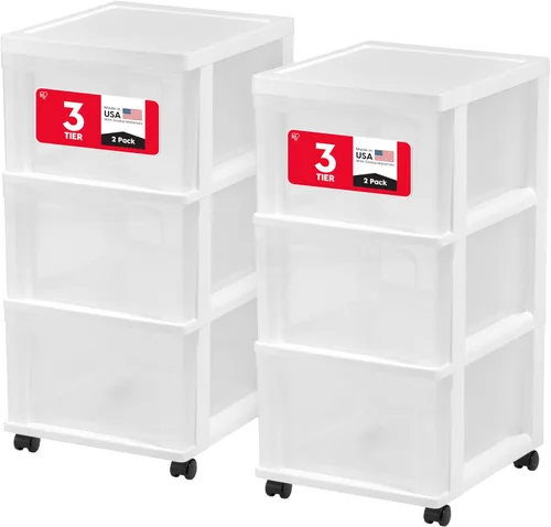 Miniatura 9 de IRIS USA Organizador de almacenamiento de plástico de 3 cajones con carrito rodante, con ruedas giratorias, paquete de 2, para suministros de arte