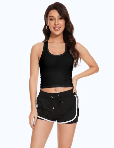 Miniatura 3 de Molasus Camiseta corta básica de algodón para mujer 4 piezas sin mangas espalda cruzada para deportes