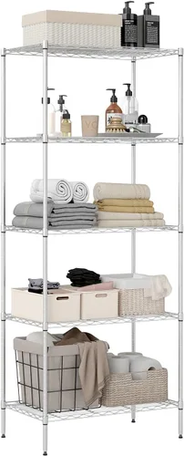 Miniatura 18 de BestOffice Estantes de almacenamiento de alambre de 5 niveles con ruedas 14x30x60 Cromo Estantes ajustables Estante de metal resistente