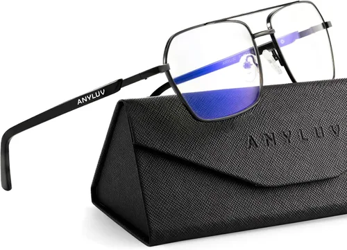 ANYLUV Gafas de lectura para hombres y mujeres, bloqueo de luz azul, lentes de lectura premium para hombre, marco de Al-mg con bisagra de resorte