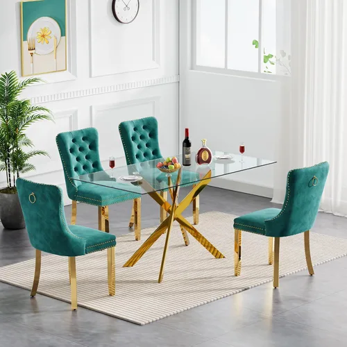 Miniatura 20 de Juego de 4 mesas de comedor de cristal para 4, juego de 4 mesas y sillas de cocina modernas, juego de mesa de comedor de cocina de 5 piezas con mesa