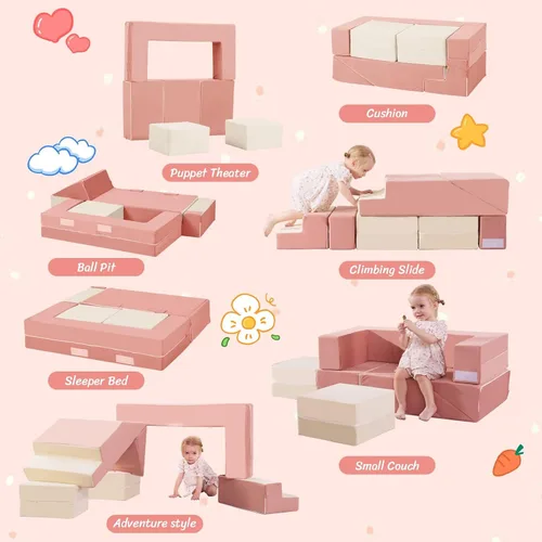 Miniatura 3 de Bloques de escalada de espuma para niños pequeños Sofá modular para niños con 2 otomanas en interiores, juego plegable suave para gatear