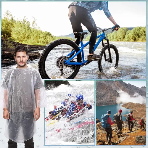Miniatura 6 de 200 Ponchos de lluvia desechables para adultos, poncho de lluvia de emergencia a granel, transparente, impermeable, desechable, envuelto