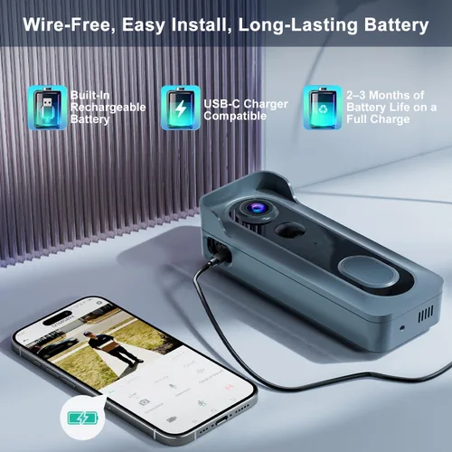 Miniatura 5 de Timbre de puerta con cámara inalámbrica con timbre - Vídeo HD 2K AI con detección de movimiento, audio de dos vías, visión nocturna, almacenamiento