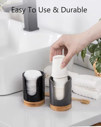 Miniatura 3 de Dispensador de Vasos de Baño de Cerámica - Soporte para Vasos Desechables de Papel y Plástico de 3 oz - Dispensador de Vasos para Enjuague Bucal