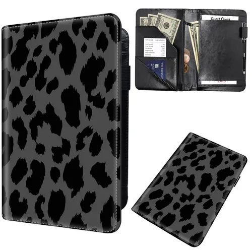 Miniatura 14 de Libreta de pedidos para camarera, cartera de cuero con bolsillo con cremallera oculta, soporte para bolígrafos, lindo organizador para camarera