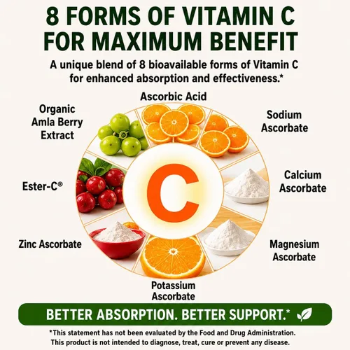 Miniatura 4 de Suplemento de vitamina C8 + zinc para una absorción más intensa (90 cápsulas) 527 mg por porción 8 fuentes tamponadas de vitamina C
